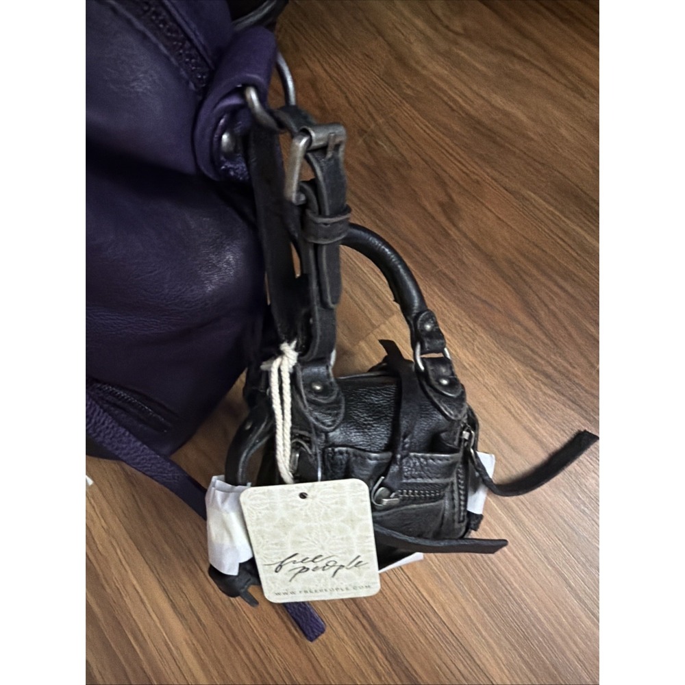 NWT We The Free People Baby Emerson MIDNIGHT ORCHID Leather Tote Bag Purple - Picture 7 of 11